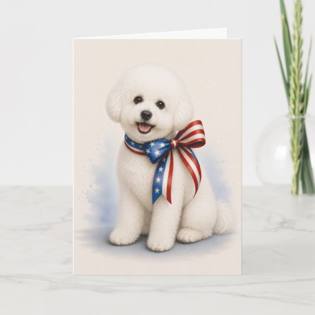 Patriotic Bichon Frise Greeting Card (Front)