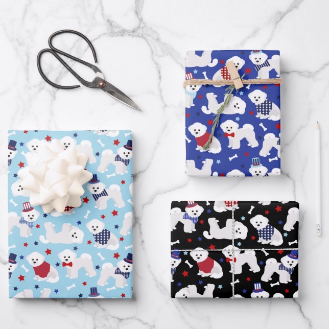 Patriotic Bichon Frise Wrapping Paper Sheet (Front)
