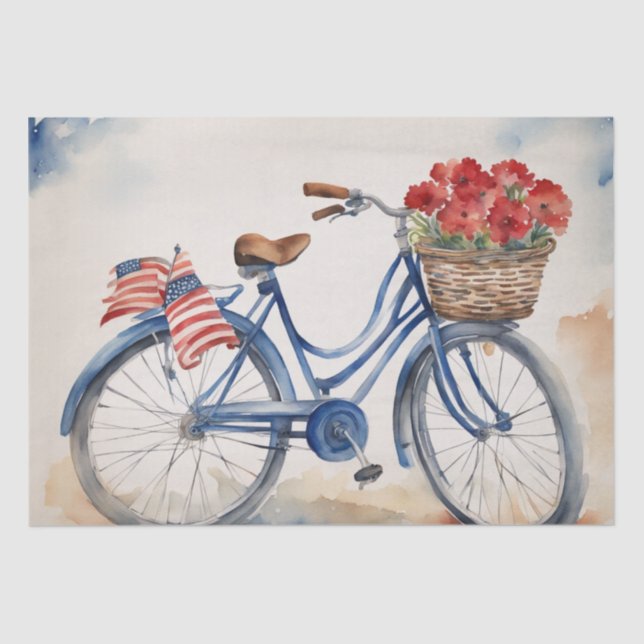 Patriotic Bicycle Blooms in Watercolor decoupage  Tissue Paper (Front)