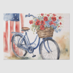Patriotic Bicycle Blooms in Watercolor decoupage  Tissue Paper
