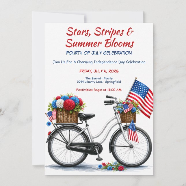 Patriotic Bicycle Fourth of July Celebration  Invitation (Front)