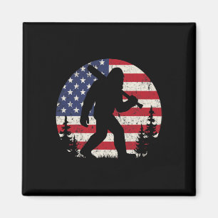 Patriotic Bigfoot Baseball American Usa Flag 4th O Magnet