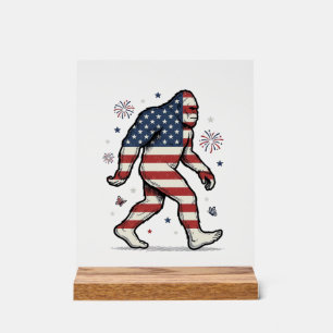 Patriotic Bigfoot Vintage Engraving Shirt Design_1 Acrylic Sign
