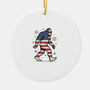Patriotic Bigfoot Vintage Engraving Shirt Design_1 Ceramic Tree Decoration