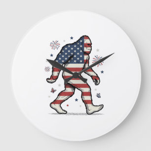 Patriotic Bigfoot Vintage Engraving Shirt Design_1 Large Clock