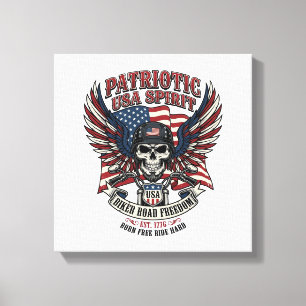 Patriotic Biker Skull Biker Road Freedom Patriot A Canvas Print