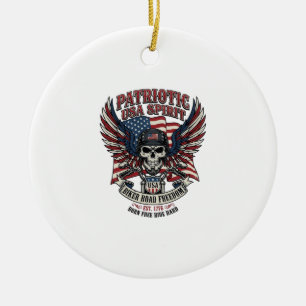 Patriotic Biker Skull Biker Road Freedom Patriot A Ceramic Tree Decoration