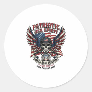 Patriotic Biker Skull Biker Road Freedom Patriot A Classic Round Sticker