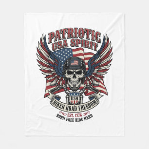 Patriotic Biker Skull Biker Road Freedom Patriot A Fleece Blanket