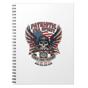 Patriotic Biker Skull Biker Road Freedom Patriot A Notebook