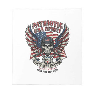 Patriotic Biker Skull Biker Road Freedom Patriot A Notepad