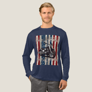 Patriotic Biker T-Shirt with Wood Grain Flag  Tri-Blend Shirt
