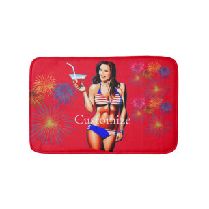 Patriotic Bikini Fitness Model Thunder_Cove Bath Mat