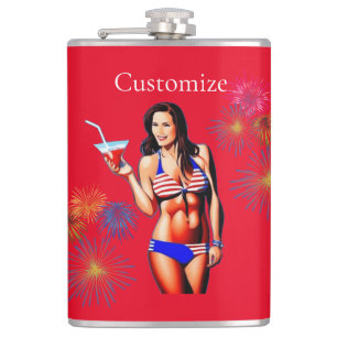 Patriotic Bikini Fitness Model Thunder_Cove  Hip Flask