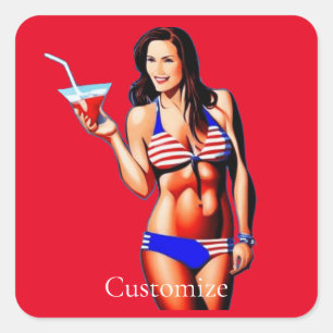 Patriotic Bikini Fitness Model Thunder_Cove Square Sticker