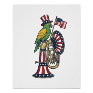 Patriotic Bird Vintage Engraving Music Shirt Desig Poster
