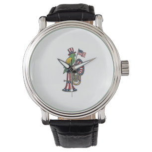 Patriotic Bird Vintage Engraving Music Shirt Desig Watch