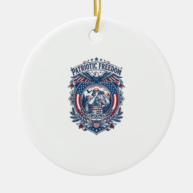 Patriotic Birdwatcher Vector Graphic Tee (2) Ceramic Tree Decoration (Front)