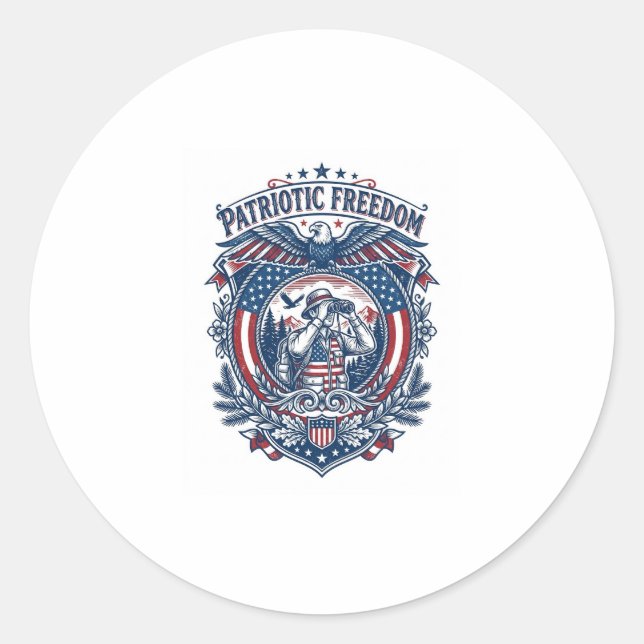 Patriotic Birdwatcher Vector Graphic Tee (2) Classic Round Sticker (Front)