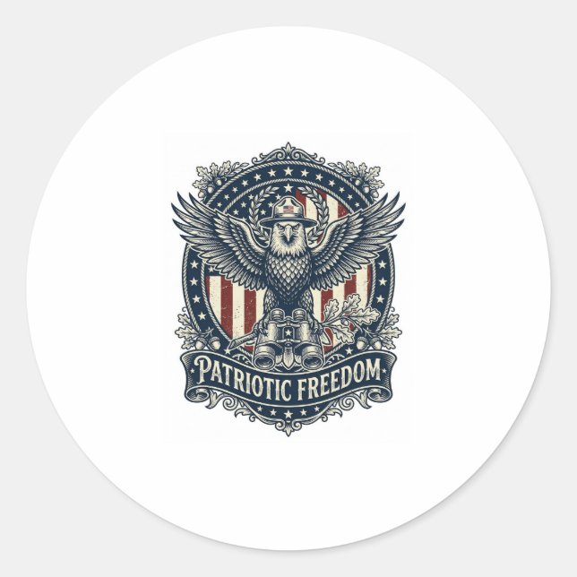 Patriotic Birdwatcher Vector Graphic Tee Classic Round Sticker (Front)