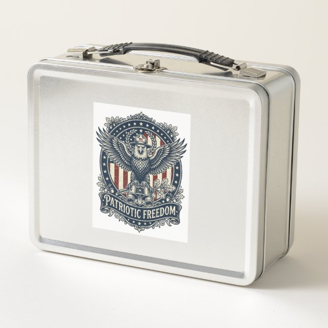 Patriotic Birdwatcher Vector Graphic Tee Metal Lunch Box (Front)