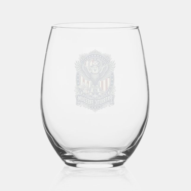 Patriotic Birdwatcher Vector Graphic Tee Stemless Wine Glass (Front)