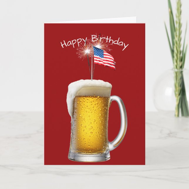 Patriotic Birthday Beer With Sparklers Card (Front)