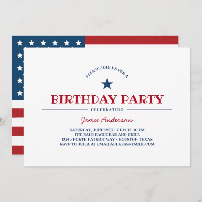 Patriotic Birthday Party Invitation (Front/Back)