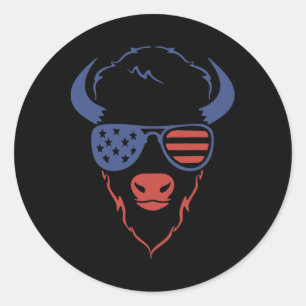 Patriotic Bison 4th Of July Usa American Flag Four Classic Round Sticker