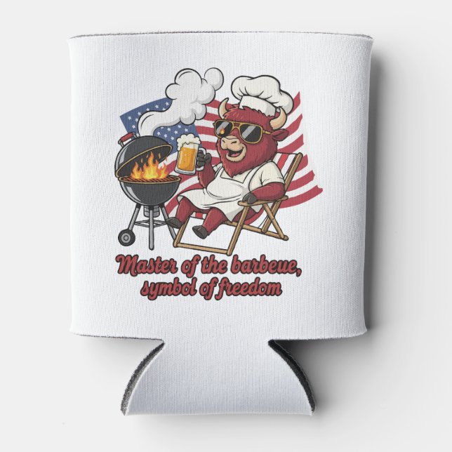 Patriotic Bison BBQ Master USA Flag Can Cooler (Front)