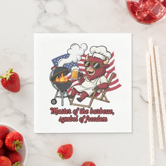Patriotic Bison BBQ Master USA Flag Napkin (Insitu)