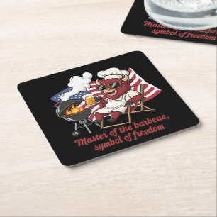 Patriotic Bison BBQ Master USA Flag Square Paper Coaster