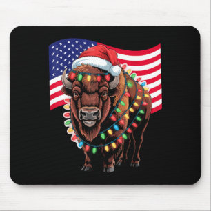 Patriotic Bison Buffalo Christmas Usa Flag Holiday Mouse Pad