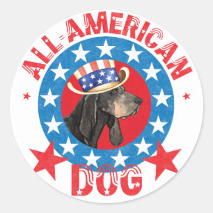 Patriotic Black and Tan Coonhound Classic Round Sticker