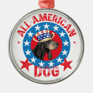 Patriotic Black and Tan Coonhound Metal Tree Decoration
