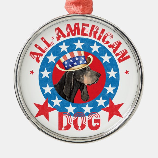 Patriotic Black and Tan Coonhound Metal Tree Decoration (Front)