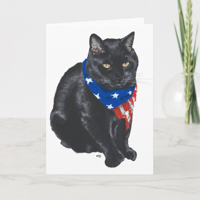 Patriotic Black Cat Card (Front)