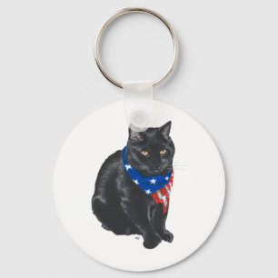 Patriotic Black Cat Key Ring