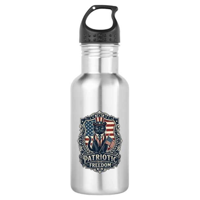 Patriotic Black Cat Vector Graphic Tee (2)_1 532 Ml Water Bottle (Front)