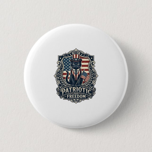 Patriotic Black Cat Vector Graphic Tee (2)_1 6 Cm Round Badge (Front)