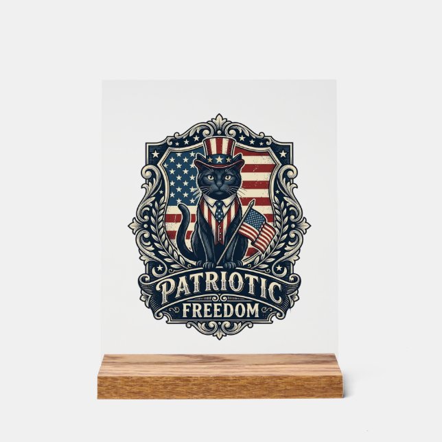 Patriotic Black Cat Vector Graphic Tee (2)_1 Acrylic Sign (Front)