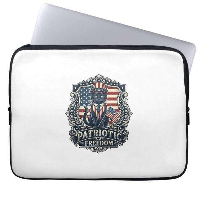Patriotic Black Cat Vector Graphic Tee (2)_1 Laptop Sleeve (Front)