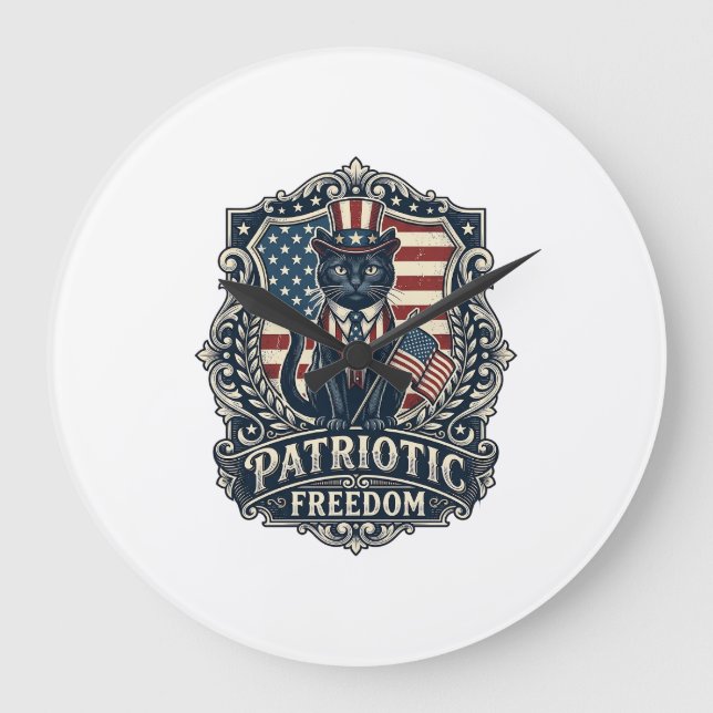 Patriotic Black Cat Vector Graphic Tee (2)_1 Large Clock (Front)