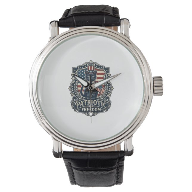 Patriotic Black Cat Vector Graphic Tee (2)_1 Watch (Front)