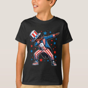 Patriotic Black Dabbing Boy 4th Of July American F T-Shirt
