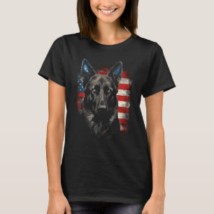 Patriotic Black German Shepherd American Flag Dog  T-Shirt
