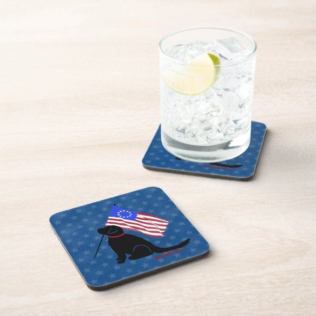 Patriotic Black Lab American Flag  Coaster (Right Side)