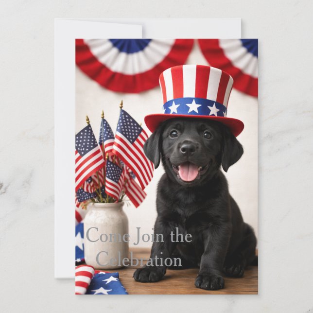 Patriotic Black Labrador Puppy Invitation | (Front)