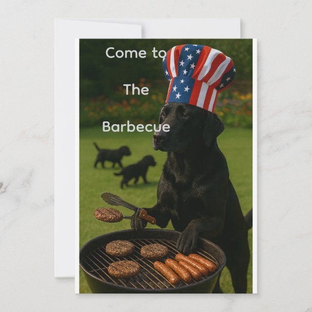 Patriotic Black Labrador Summer Barbecue Invitation (Front)