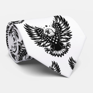 Patriotic Black & White American Flag Bald Eagle Tie